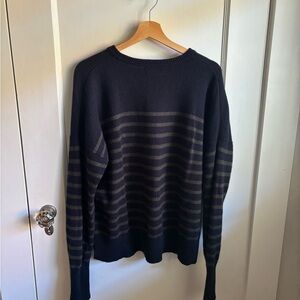 ME+EM Navy and Gray Striped Women's Crewneck Sweater